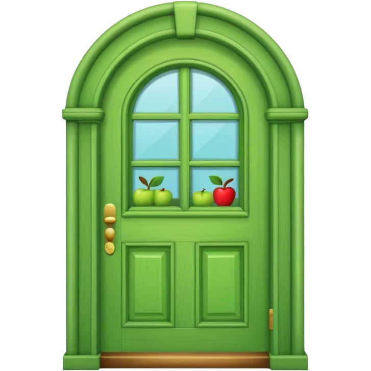 A wooden green door emoji in the style of Apple emoji with a handle and a window and a different color emoji