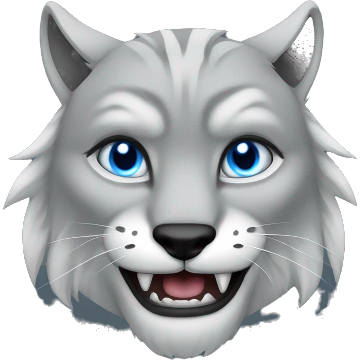 Grey lynx male blue eyes growling fangs emoji