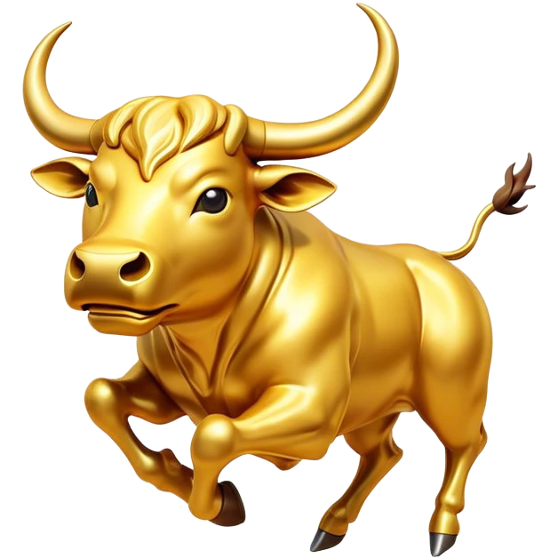 Golden, glowing bull charging forward with animated, fluid motion (e.g., galloping, emitting sparkles or light trails in gold). emoji