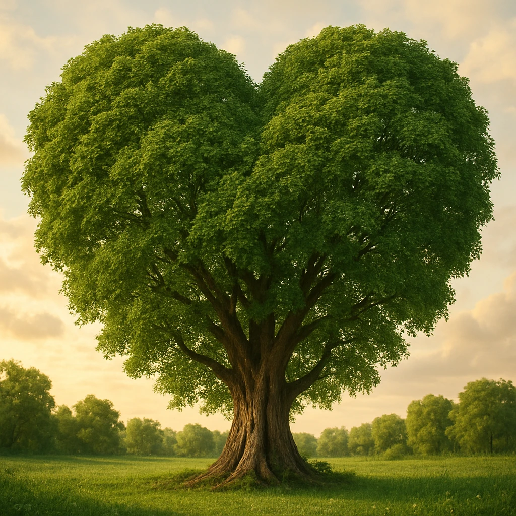 a very large tree with a canopy shaped like a heart, detailed, beautiful, natural emoji