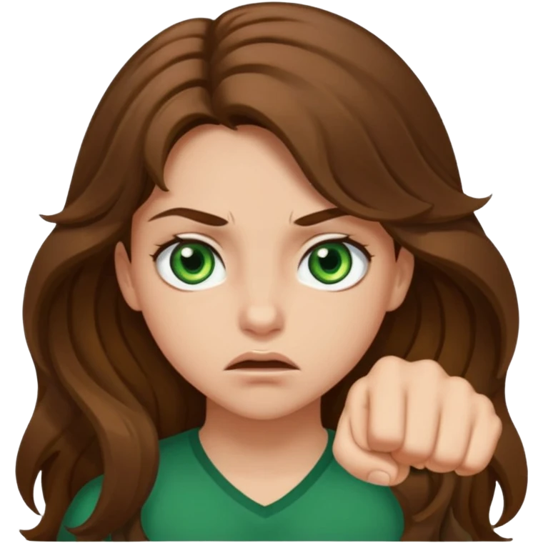 girl with green hazel eyes and brown long and waybe hair wanting to give me a punch emoji