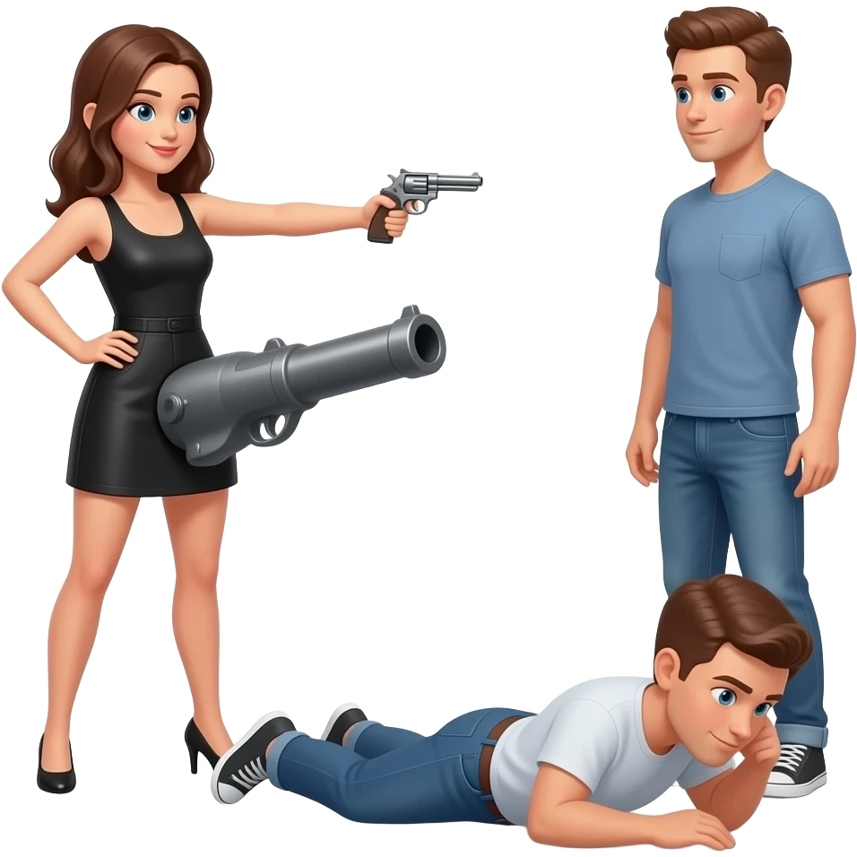 Gun Canon attached to a girs crotch aiming towards her boyfriend on the ground emoji