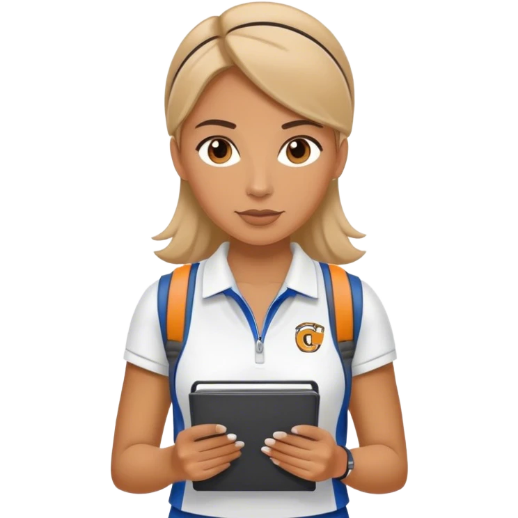 female sport coach with coach wear and holding a notebook emoji