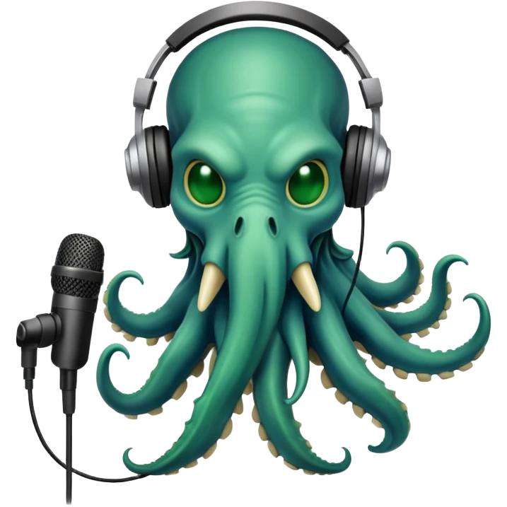 Cthulhu with headphones and microphone recording audio as a sound engineer emoji