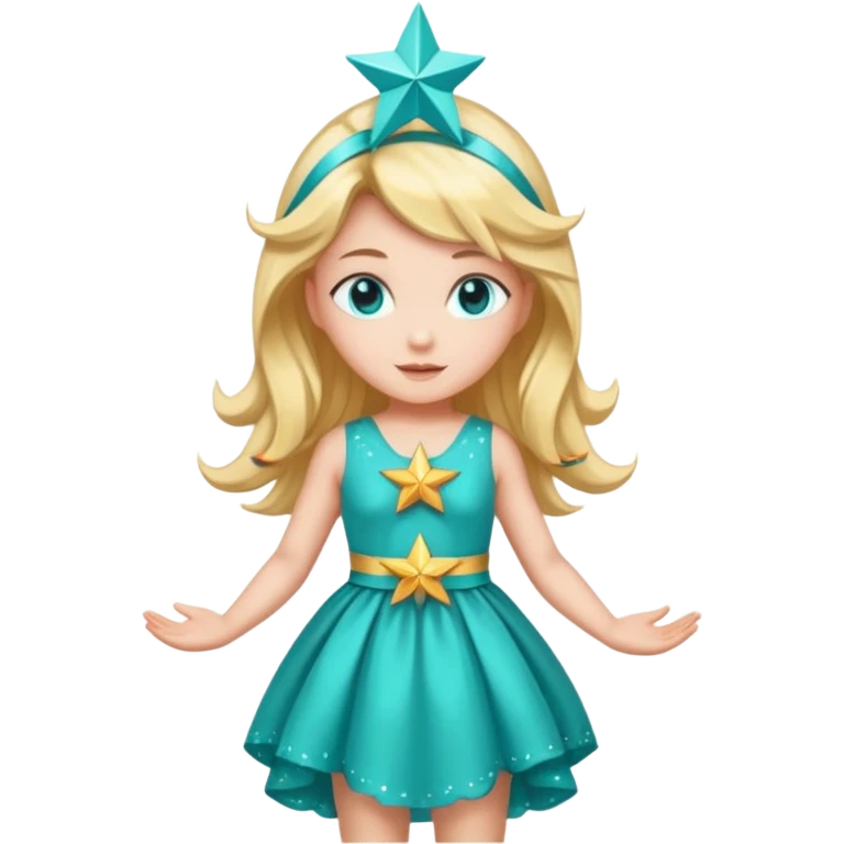 Stella sparkle sprite guardian of sparkle theater star-shaped head and a turquoise dress and ribbon emoji