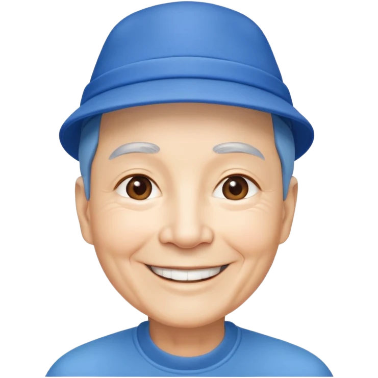 Nam 65 tuổi, tóc ngắn, đội mũ màu xanh, cười tươi, realistic emoji