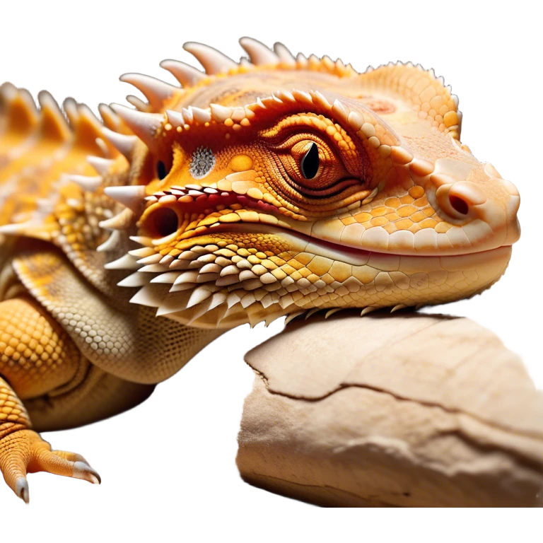 Meme-Worthy Cute Sleeping Bearded Dragon Portrait Emoji, Head resting peacefully with a contented smile, showcasing a delightfully robust build and a luxuriously soft scaled hide in warm earthy tones, eyes shut in a serene, restful nap, Simplified yet hilariously adorable features, highly detailed, glowing with a soft, drowsy light, high shine, relaxed and utterly lovable, stylized with an air of playful laziness, bright and heartwarming, soft glowing outline, capturing the essence of a comically sleepy dragon, so meme‐worthy it feels like it could instantly become the next viral sensation of adorable reptilian slumber! emoji