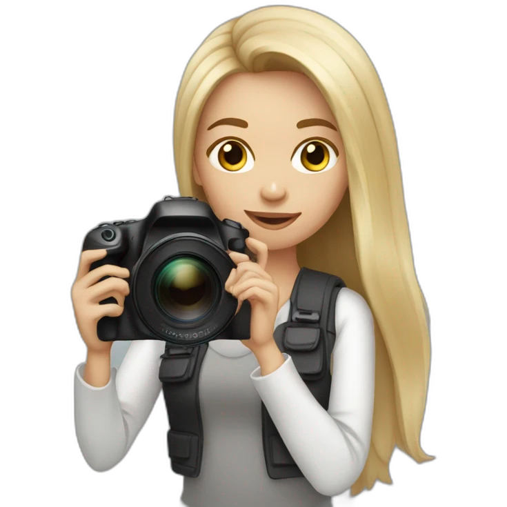 Female photographer taking a picture light skinned long hair emoji