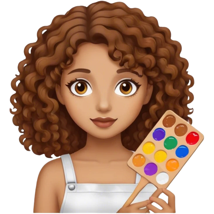 girl with brown curly hair holding paint palette  emoji