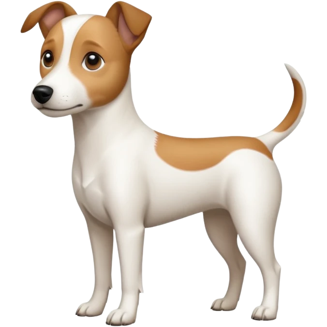 a full body white jack russel looking dog the size of a kelpie with light brown ears and a light brown patch on one eye and a large snout emoji