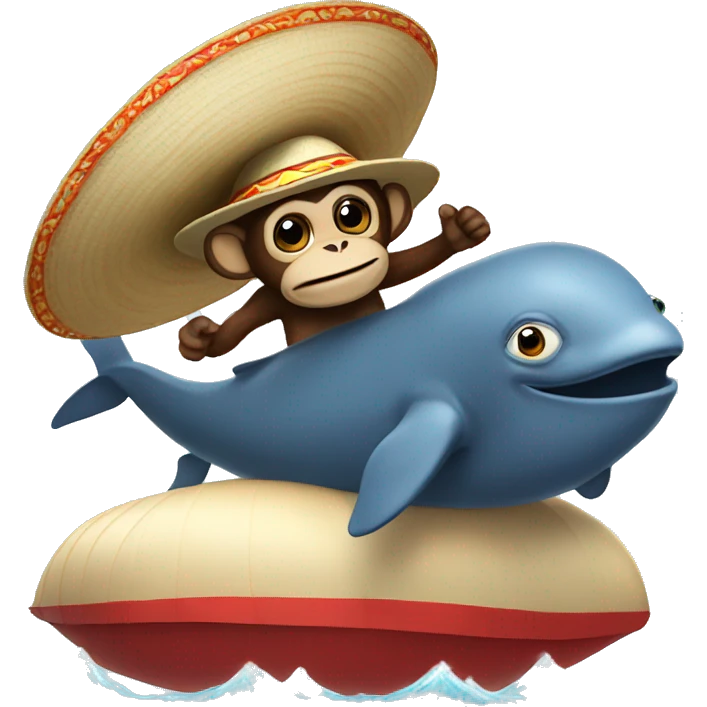 Monkey riding a whale with a sombrero  emoji
