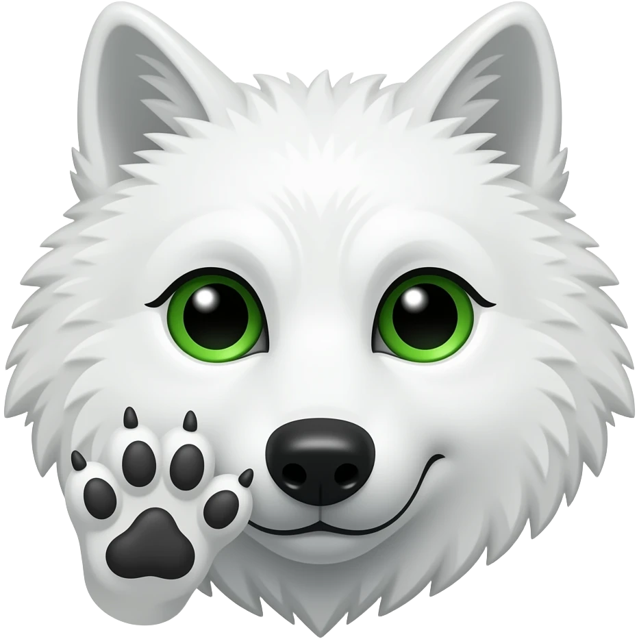 White Wolf head paw saluting green eyed emoji