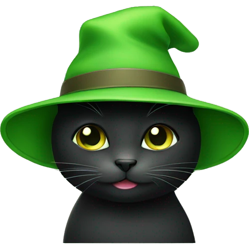 Cute black cat wearing green hat emoji