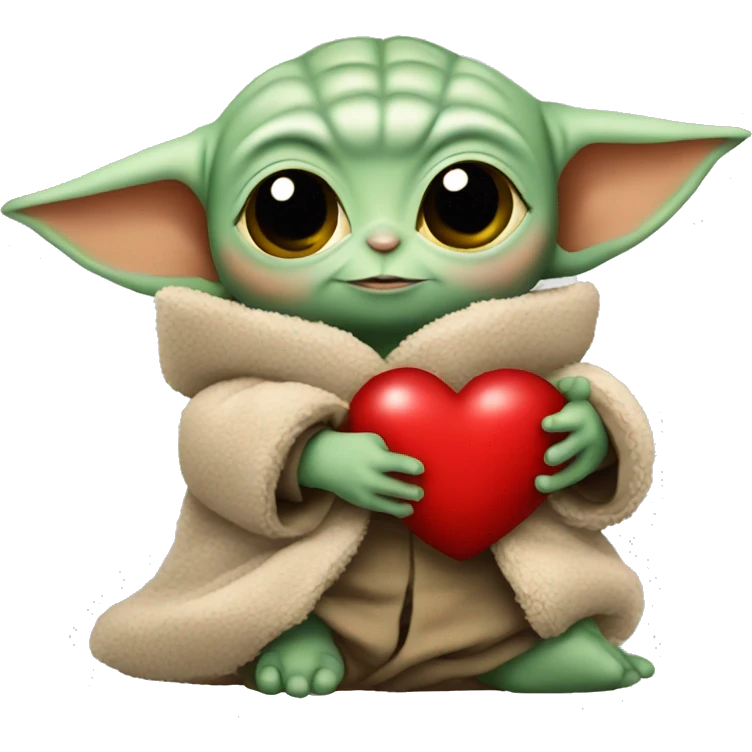 Baby Yoda holds a big plush red heart emoji