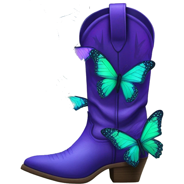 Purple cowboy boots covered in green and blue butterflies  emoji