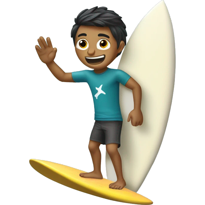 Surfista con discapacidad en un brazo montando una ola com una tabla de surf emoji