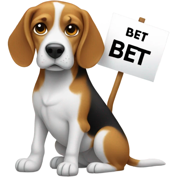 Beagle holding a sign that says “BET” emoji
