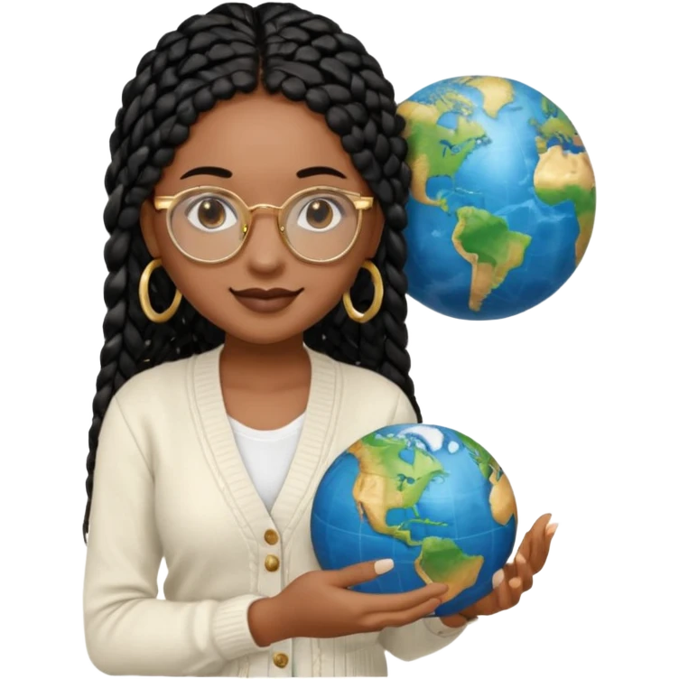 a-young-woman-wearing-fine-gold-round-glasses-and-black-hair-in-several-box-braids,-she-has-light-black-skin,-and-she's-wearing-a-white-shirt-with-an-black-cardigan-on-top.-she's-holding-a-globe-in-one-hand.png emoji
