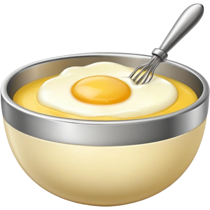 beaten egg in a bowl, There is a whisk inside the bowl. emoji