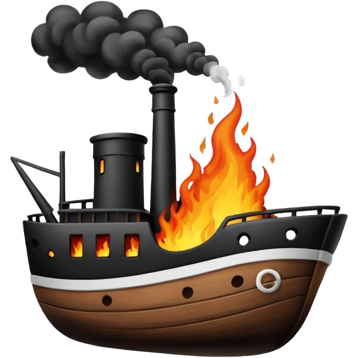 un barco en llamas blanco y negro  emoji