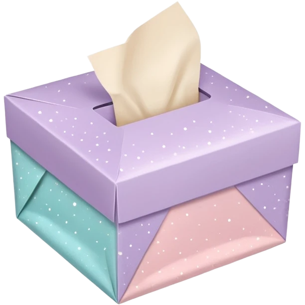 Cute emoji-style illustration of a small aesthetic packaging box with tissue paper and sparkles, pastel neutral tones, minimal design, clean background. emoji