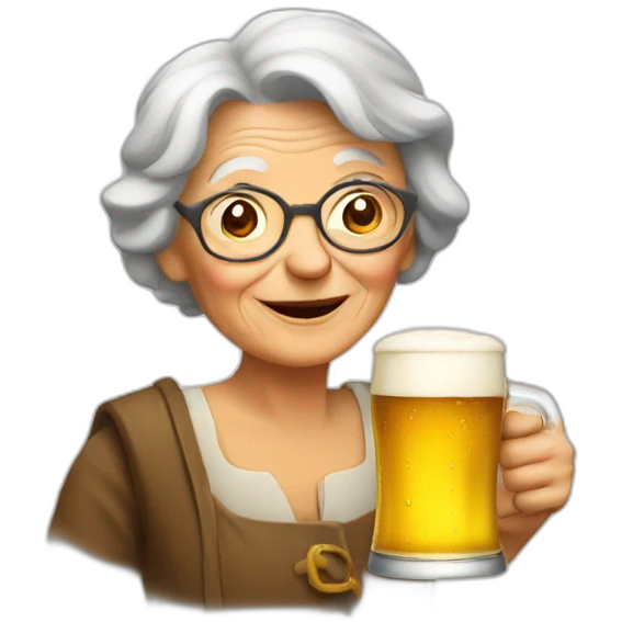 Old woman with a beer emoji