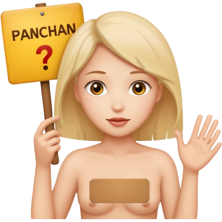 Полностью голая девушка без одежды держит табличку с надписью Панчан. Не прикрывая сиськи и попу. Попа видна emoji