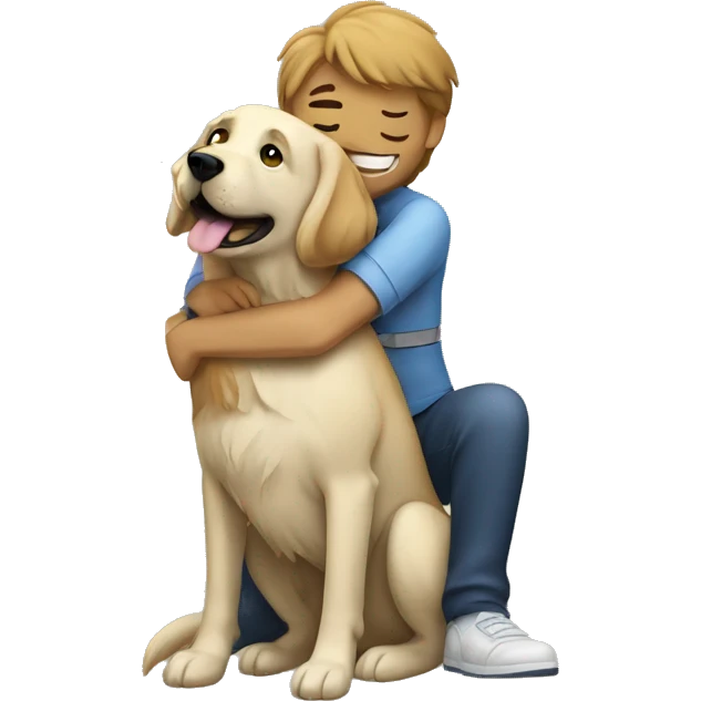 a vet hugging a shaggy labrador-like dog emoji