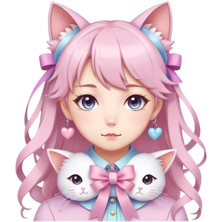 Gorgeous Kawaii Cute Beautiful Elegant Pretty Pastel Anime Catlady with ribbons emoji