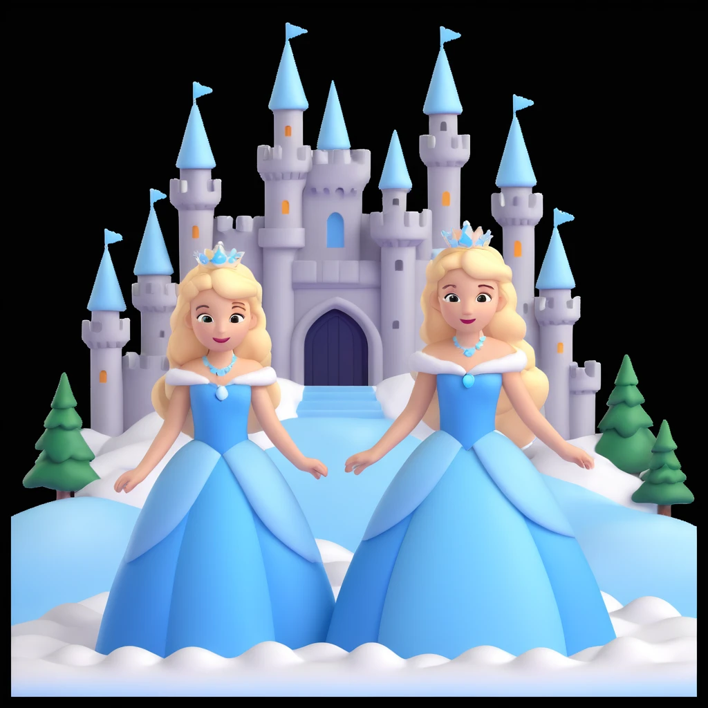 girls in a  snow princess dress, snow castle background emoji