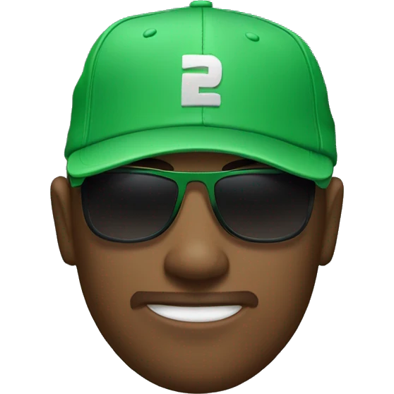Man with backwards green baseball cap and with polarized sunglasses emoji