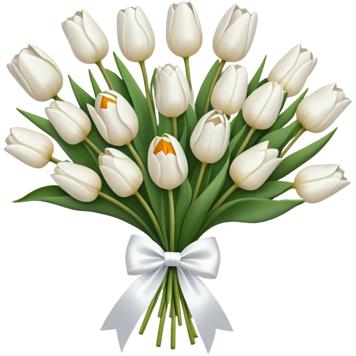 white tulip bouquet with a white bow holding the flowers together emoji