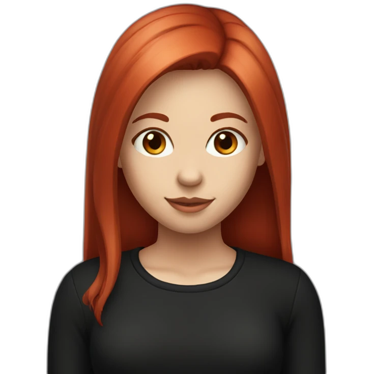 a girl with straight long cherry red hair, with black shirt emoji