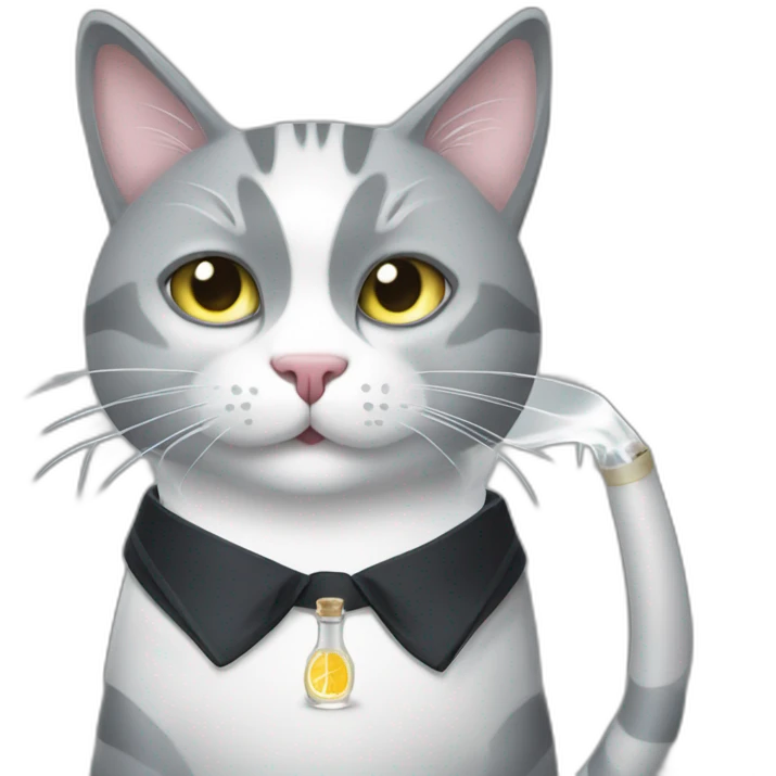 Grey and White tigered Cat drinking gin tonic emoji