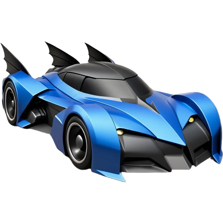  the animated series aerodynamic alien opulent dark knight futuristic concept Batmobile loosely based on 1936 cord 812(flat long straight faceted mechanical body) winged stealthy blue flat headlight covers street hot rod  emoji