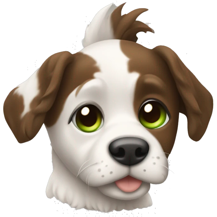 pele branca cabelo castanho olho verde e com um cachorro pequeno emoji