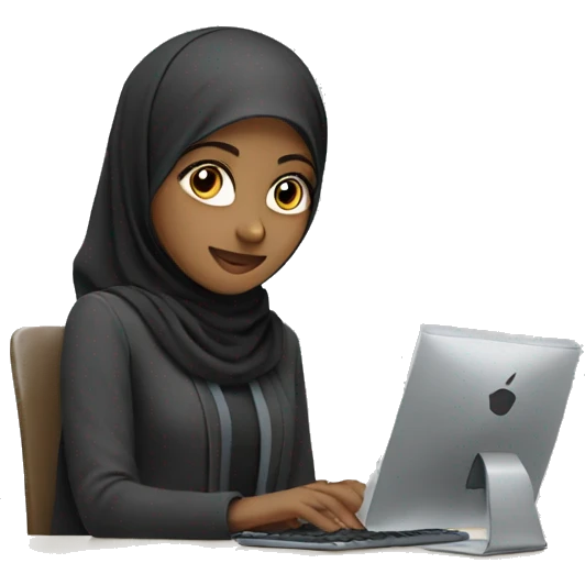 Girl wearing hijab at a desk and working on a computer emoji