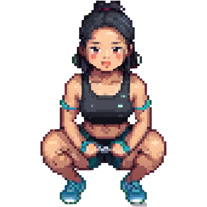 Asian person doing squats in gym attire emoji