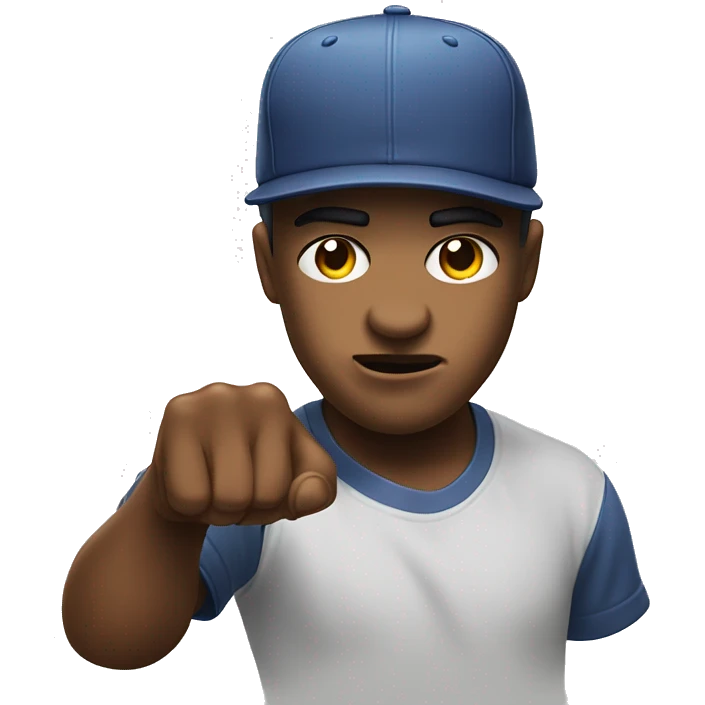 Head wearing SnapBack backwards and biting lip and pointing a finger gun emoji