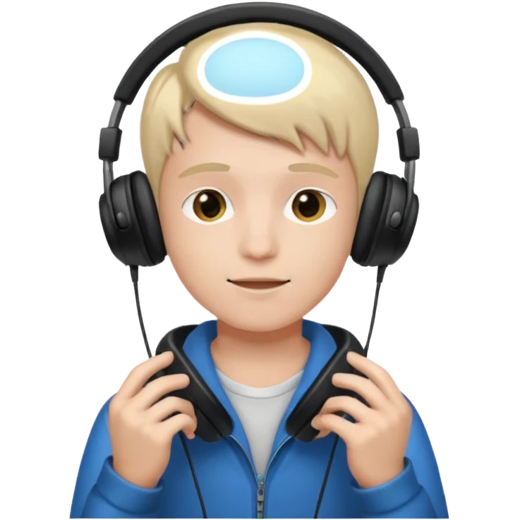 a boy with headphone in his hand not his head emoji