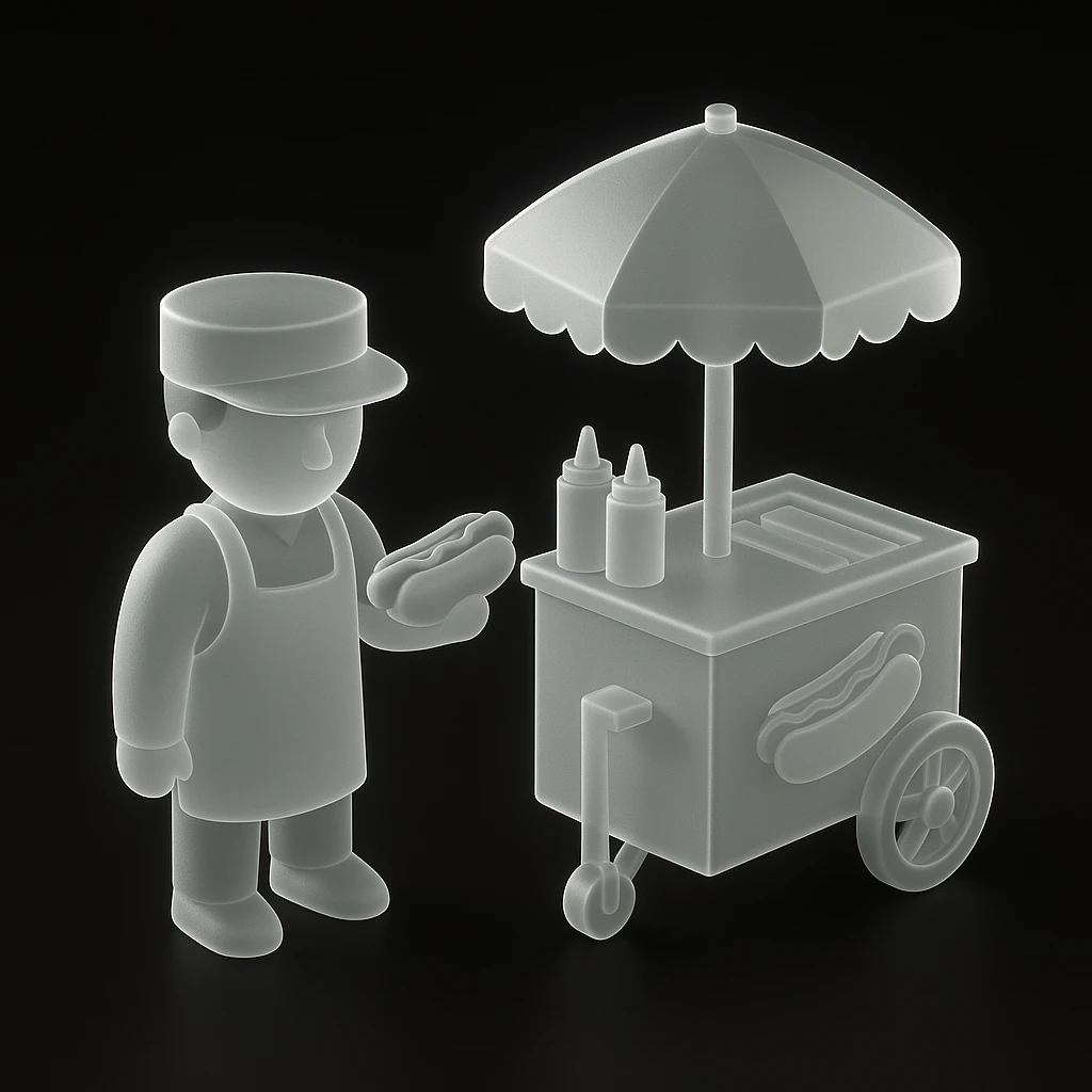 hotdog seller in New York with cart emoji