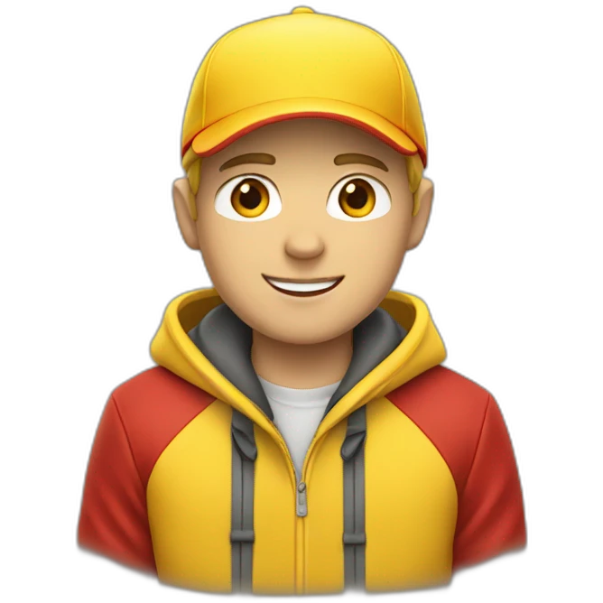 White boy wearing Yellow cap with red jacket emoji