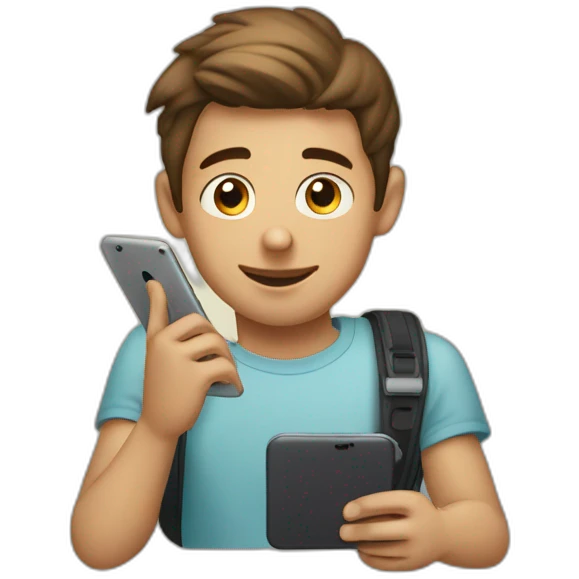 Illustrate a the essence of a boy absorbed in his mobile device, conveying a mix of fascination and enthusiasm. emoji