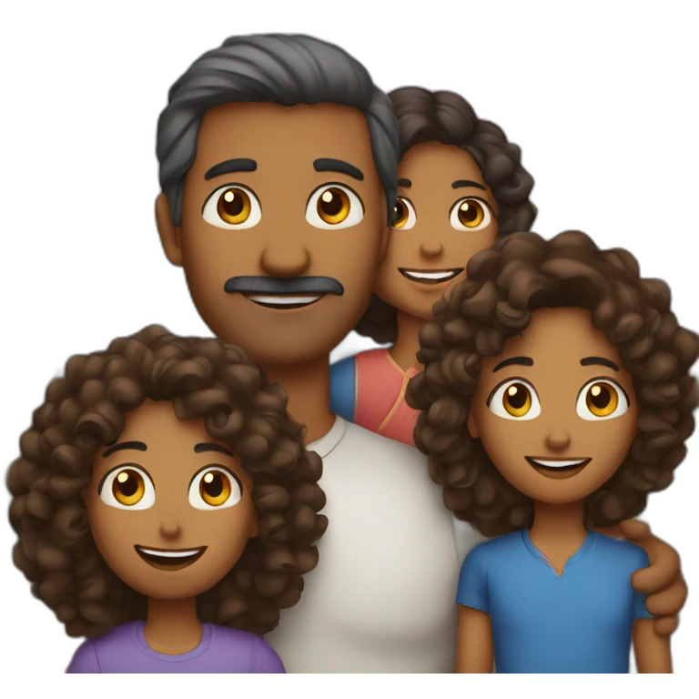 indian family with one dad and one son straight hair and one mom and one daughter curly hair emoji