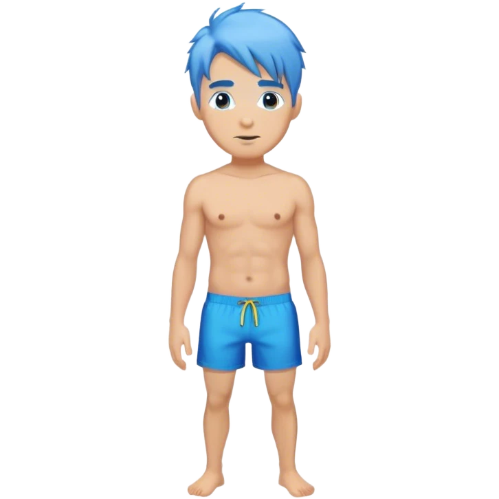 hot blond handsome30 years  Man in blue swimming shorts with blue hair emoji