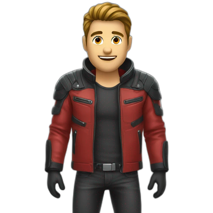 Hombre con casco de moto y campera roja  emoji