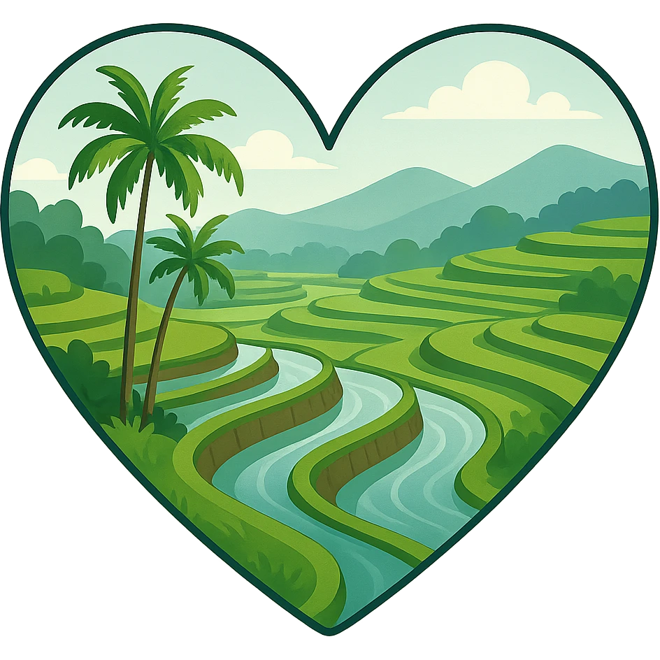 heart with a tranquil rice terrace landscape, clean digital illustration, no background emoji