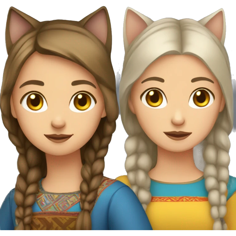 Two slavic girls and two cats emoji