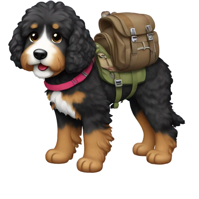 Bernedoodle dressed as hiker emoji