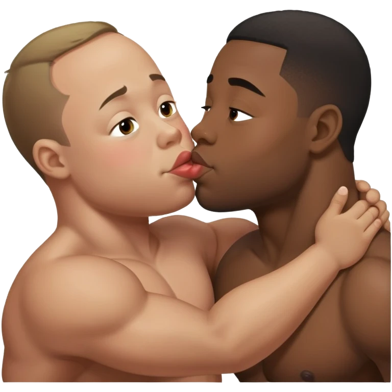 2 black guys with down syndrome muscular men kiss emoji